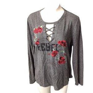 Vintage Rock & Republic Floral Lace-Up Women's Top Size XL